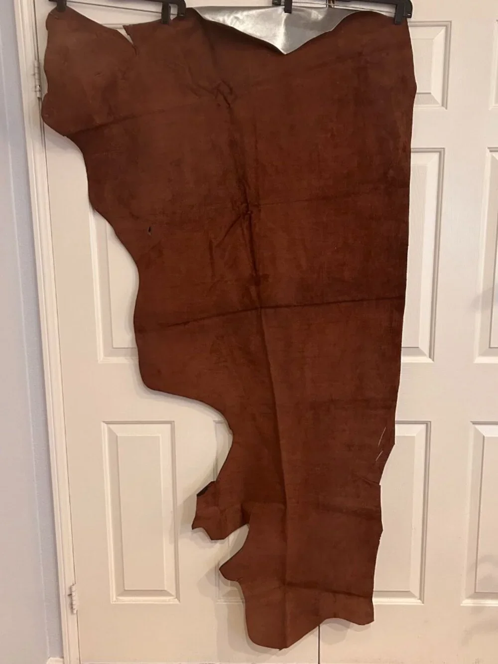 Large Piece of Real Leather Hide Pewter Silver Metallic